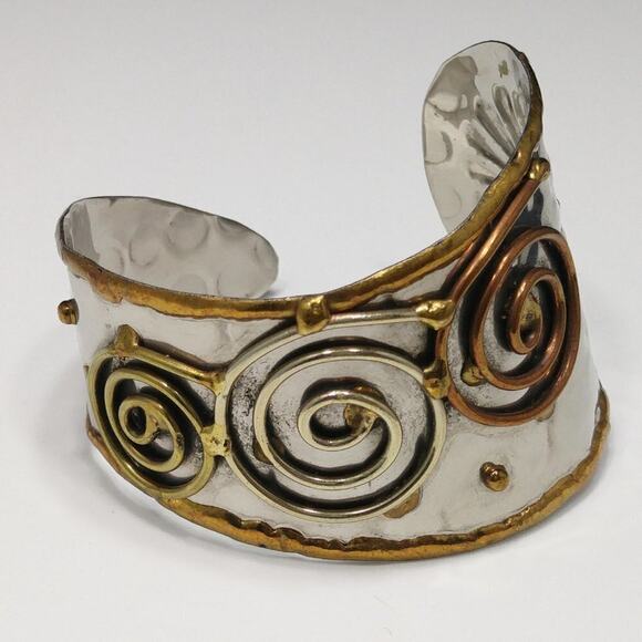 Artisan Mixed Metal Handmade Cuff Bracelet, 6 3/8 Inches - Picture 7 of 9